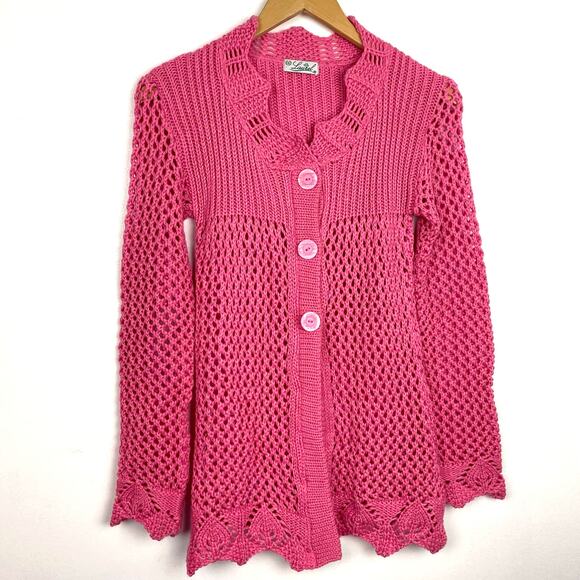 Pink Knit Cardigan Sweater Large Buttons Vintage Laurel - Picture 1 of 7